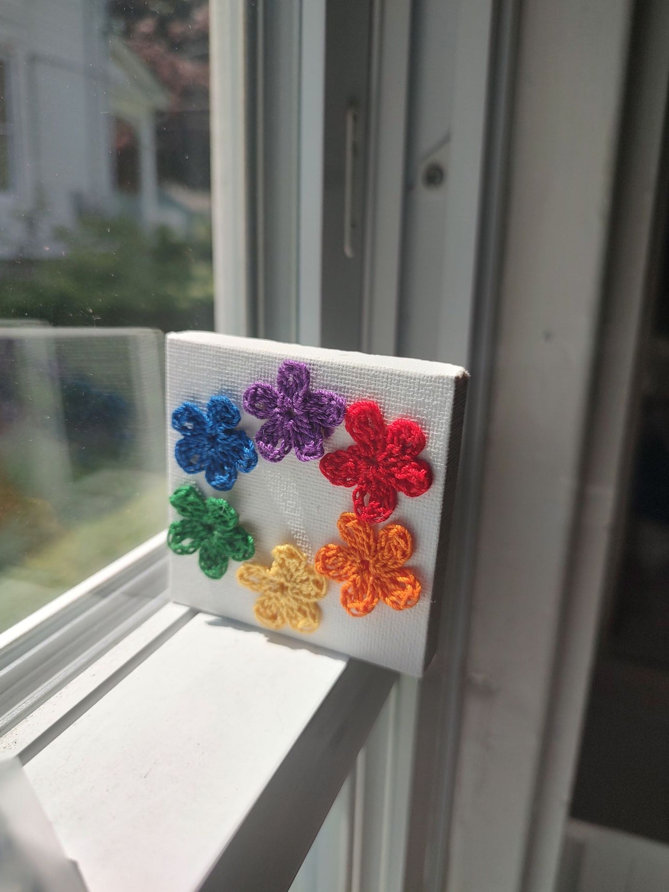 Rainbow Flower Power Crochet Mini Canvas 