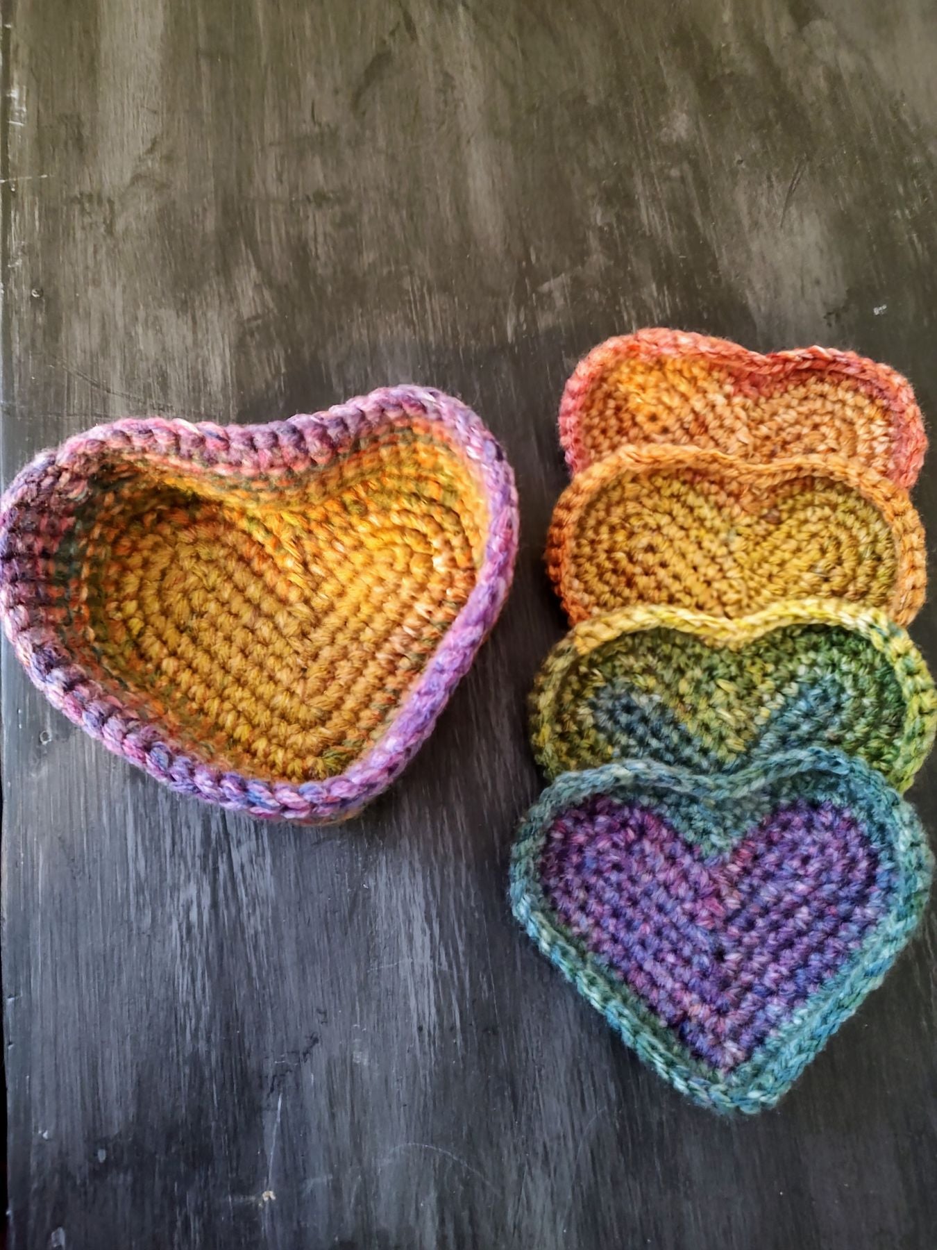 Heart Coaster Set Vintage Style Rainbow 