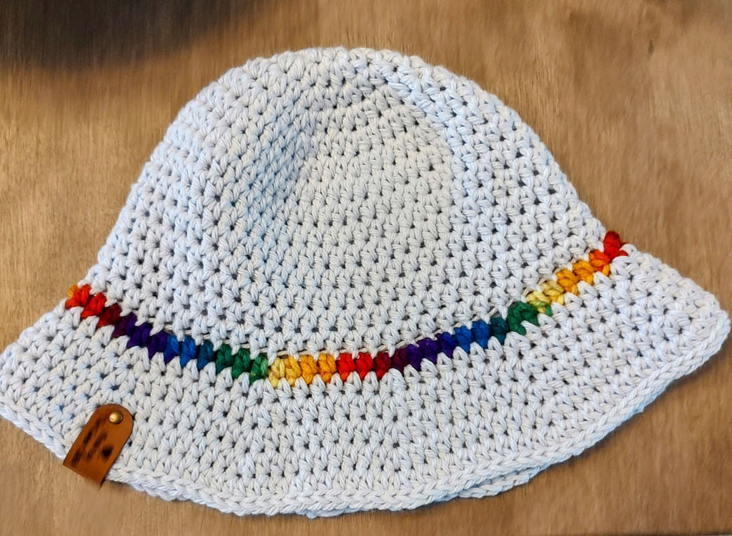 Light Blue/ rainbow stripe bucket hat
