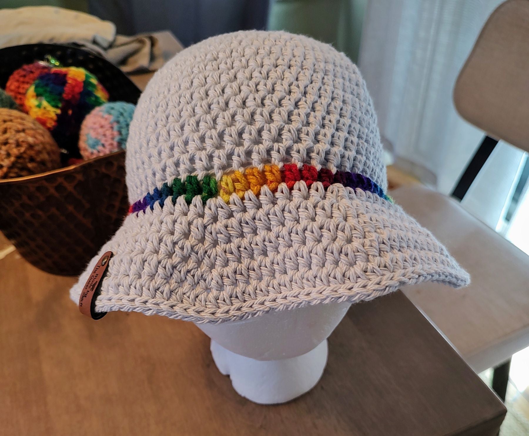 Light Blue/ rainbow stripe bucket hat