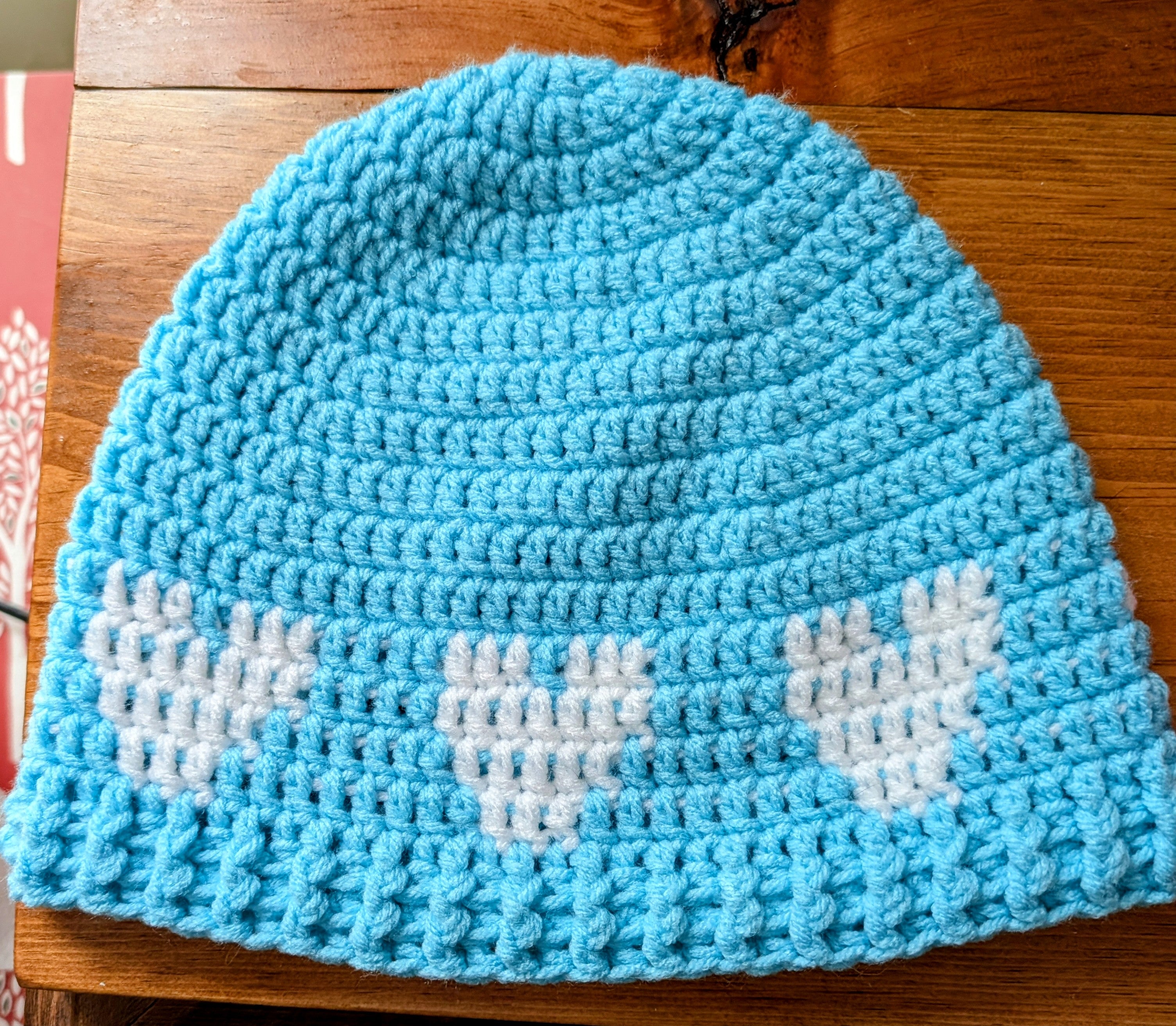 Hearts Beanie Aqua/White